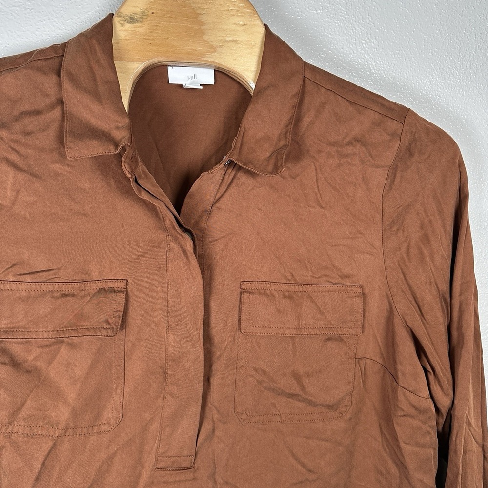 J Jill Popover Tunic Top Blouse Womens 2X Brown Long Sleeve Pockets Modal Rayon - Picture 2 of 7